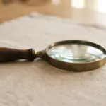 Antique magnifying glass with a wooden handle resting on a textured linen cloth